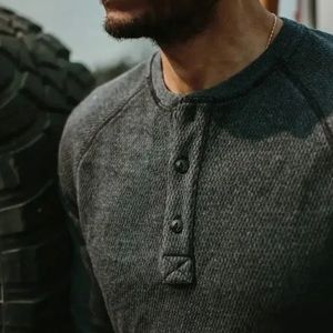 Taylor Stitch Heavy Bag Waffle Henley in Coal - Size 38 (Small)